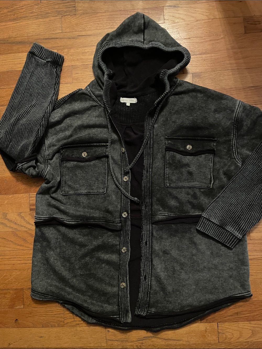 Gilded Intent Washed Charcoal Hooded Button Jacket